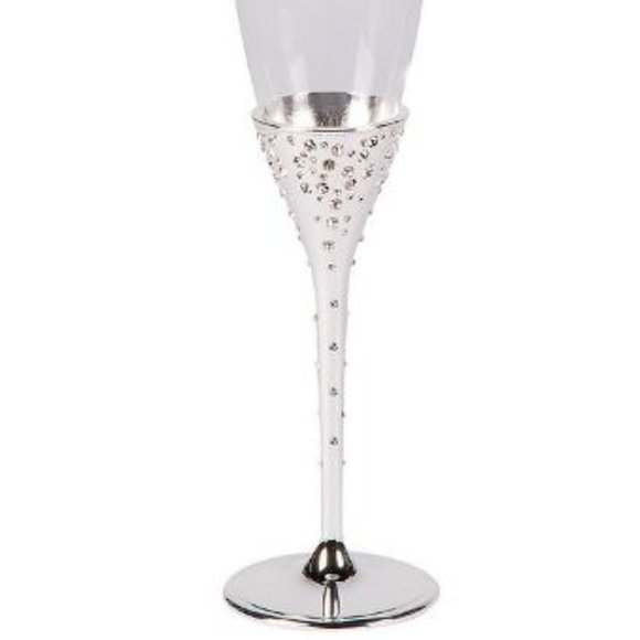 B40-NEW Pair (2) Toasting Glass Champagne Flutes with Crystals - Picture 3 of 3